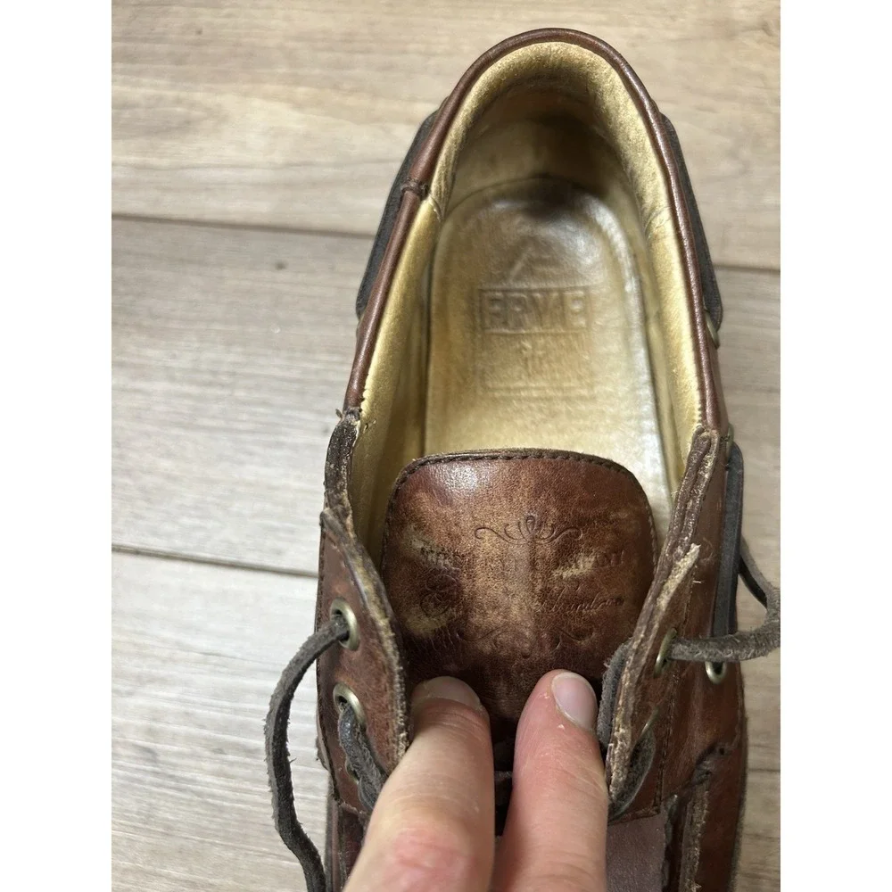 FRYE Nolan Brown Leather Moc Toe Boat Shoes Men's 8D,Mexico Double Bottom Sole